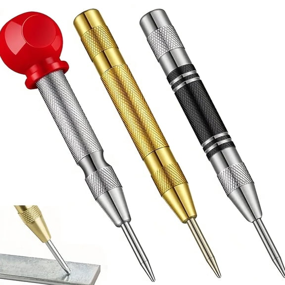 JAMCORAX 3Pcs Automatic Center Punch Set - Adjustable Spring-Loaded Metal Drill Tool, Precision Center Hole Punch for Metalworking Glass Jade Ceramics