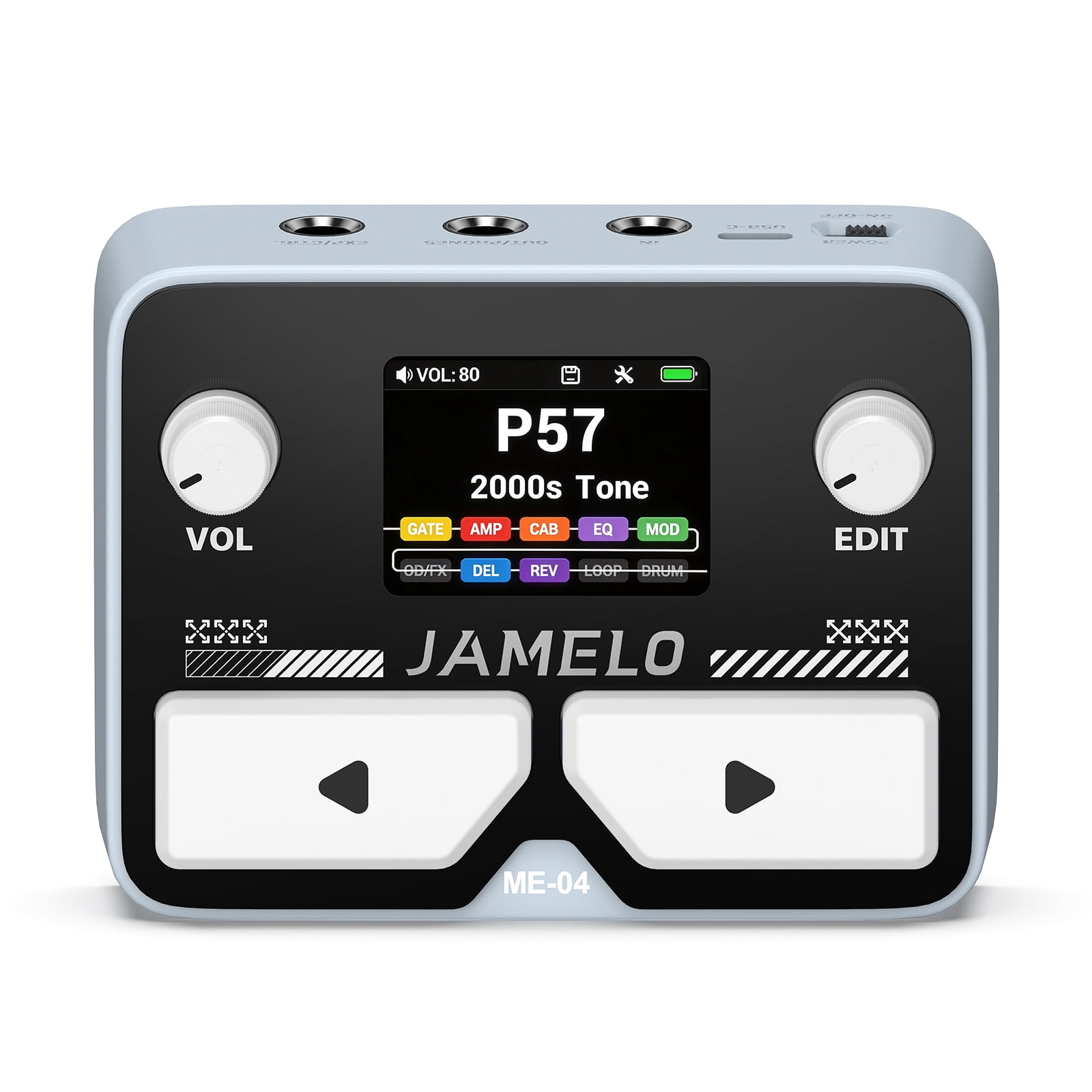 JAMELO Gray ME-04 MINI Pocket Multi-Effects Guitar Pedal with 10 Effects Modules 100 Drum Rhythms and 40-second Stereo Looper 99 Presets 40 Amp/Cab Processor OTG USB Audio Interfac