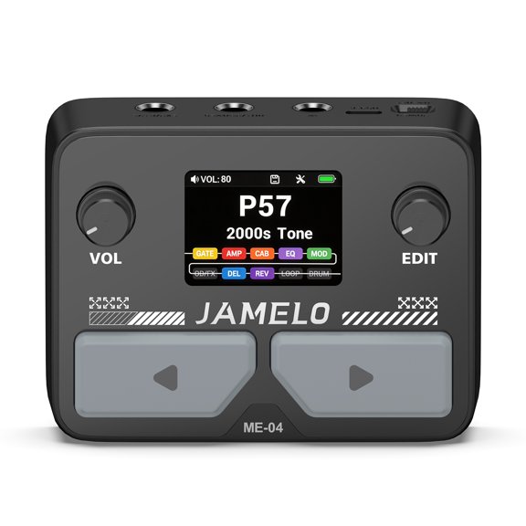 JAMELO ME-04 MINI Pocket Multi-Effects Guitar Pedal with 10 Effects Modules 100 Drum Rhythms and 40-second Stereo Looper 99 Presets 40 Amp/Cab Electric Guitar Effects Processor OTG USB Audio Interfac