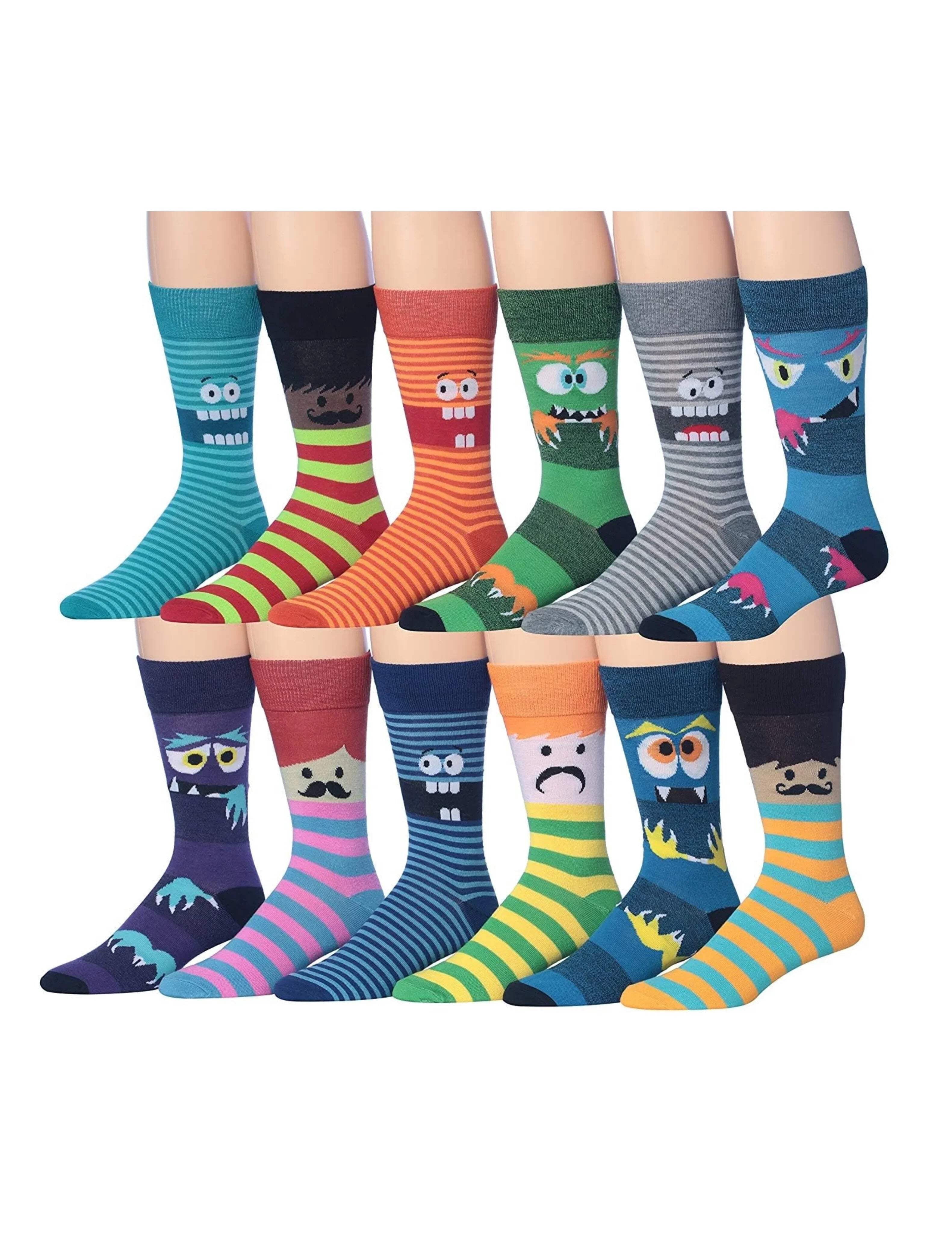 JAMES FIALLO Mens Gift-Ready Novelty Crew Socks – Colorful Multipack with Trendy Designs (12 Pairs)
