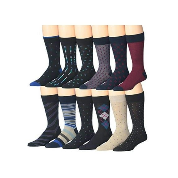 JAMES FIALLO Vibrant Everyday Crew Socks – Multipack of Comfortable Novelty Styles (12 Pack)