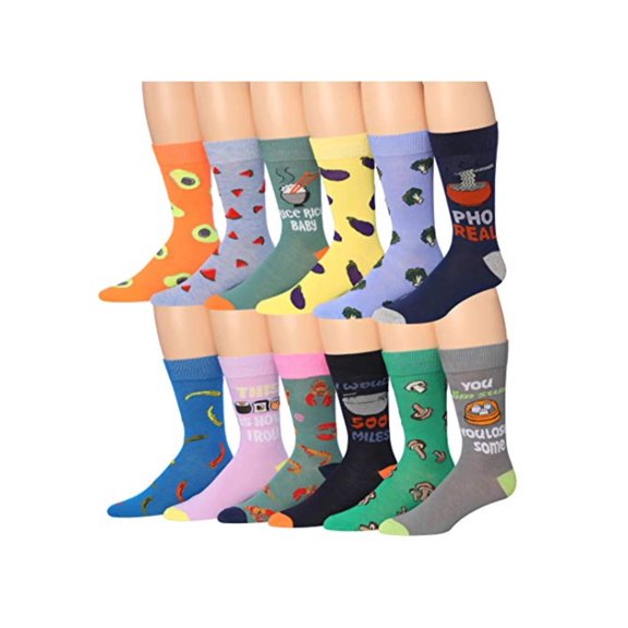 JAMES FIALLO Mens Gift-Ready Novelty Crew Socks – Colorful Multipack with Trendy Designs (12 Pairs)