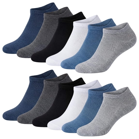 JAMES FIALLO Men's Moisture-Wicking Sports Ankle Socks for Men, Multipack (12 Pack)
