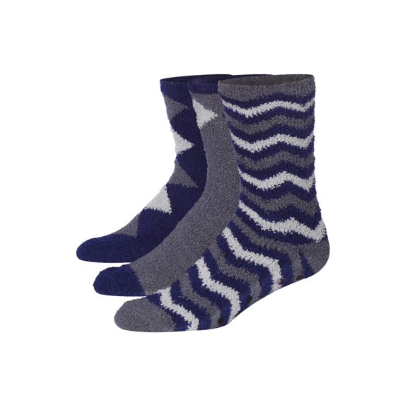 JAMES FIALLO Men's 3-Pairs Cozy Microfiber Anti-Skid Soft Fuzzy Crew Socks