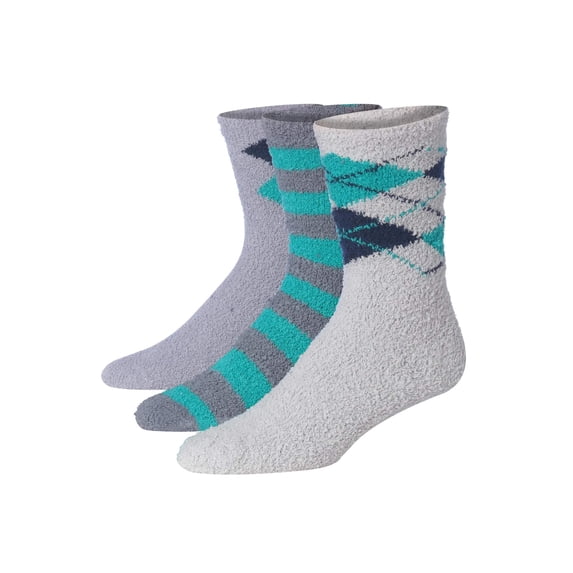 JAMES FIALLO Men's 3-Pairs Cozy Microfiber Anti-Skid Soft Fuzzy Crew Socks