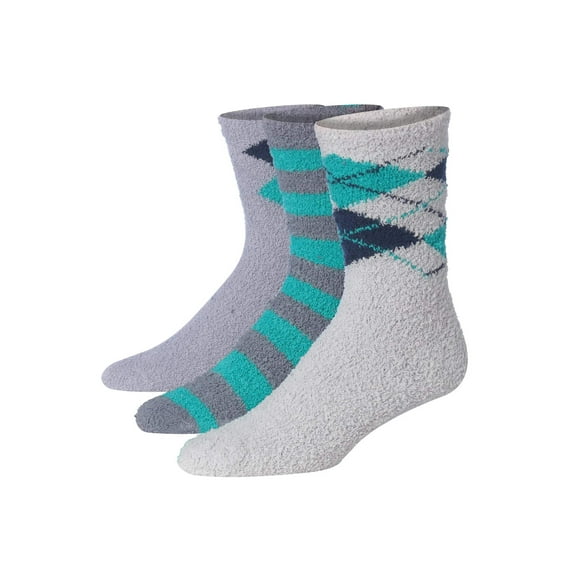 JAMES FIALLO Men's 3-Pairs Cozy Microfiber Anti-Skid Soft Fuzzy Crew Socks