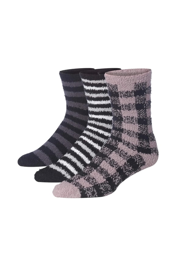 JAMES FIALLO Men's 3-Pairs Cozy Microfiber Anti-Skid Soft Fuzzy Crew Socks