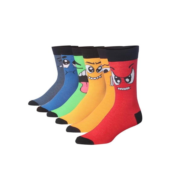 JAMES FIALLO Men's 6-Pack Comfortable Crew Socks – Fun Designs for Casual, Everyday Wear