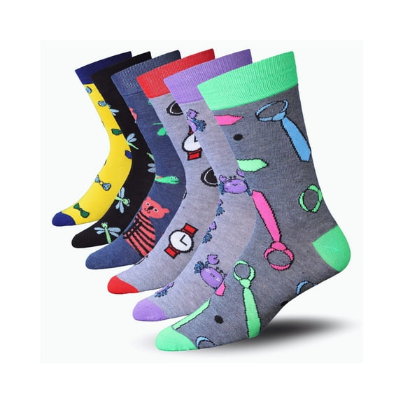 JAMES FIALLO Men's 6-Pack Comfortable Crew Socks – Fun Designs for Casual, Everyday Wear