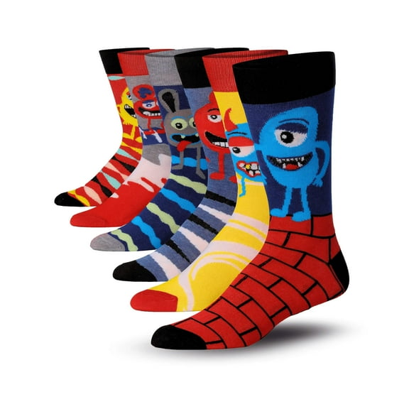 JAMES FIALLO Men's Crew Socks Bundle – Vibrant Patterns in Soft, Stretchy Fabric (6 Pairs)