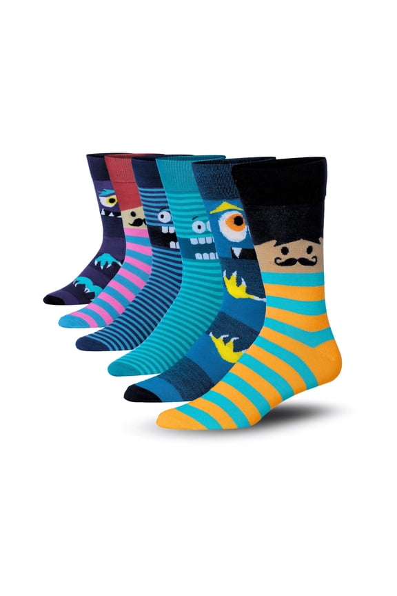 JAMES FIALLO Men's Everyday Novelty Crew Socks – Fun and Comfortable Polyester Blend (6 Pack)
