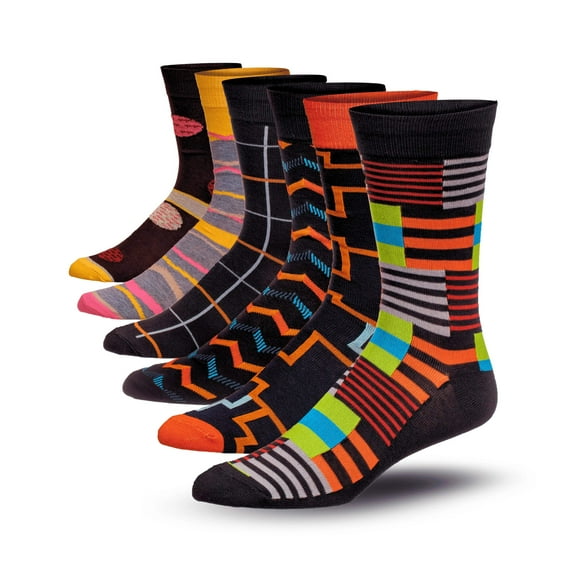 JAMES FIALLO Men's 6 Pairs Casual Colorful Fun Novelty Fashion Patterned Dress Socks