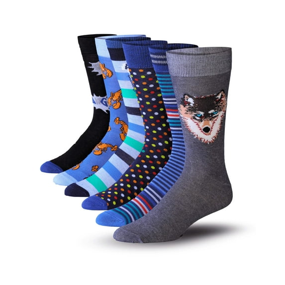 JAMES FIALLO Men's Fun Monster Crew Socks 6-Pack - Colorful Polyester Blend Novelty Socks