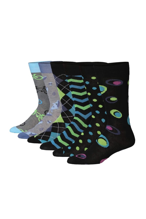 JAMES FIALLO Men's Multi-Pattern Crew Socks – Fashionable 6-Pair Set