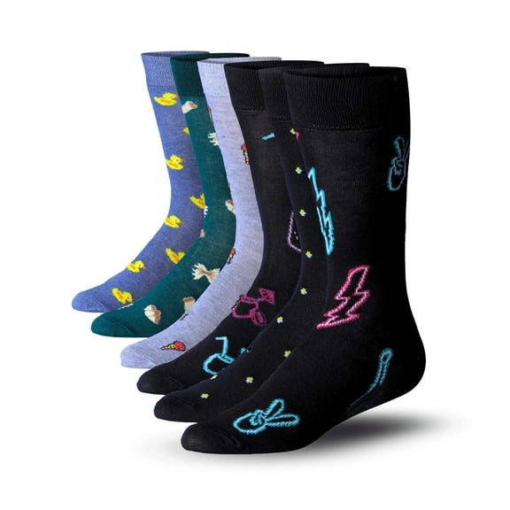JAMES FIALLO Men's 6 Pairs Casual Colorful Fun Novelty Fashion Patterned Dress Socks