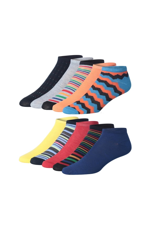 JAMES FIALLO Men's Fashion Low Cut Athletic Socks - Assorted Colors & Patterns (10 Pairs)
