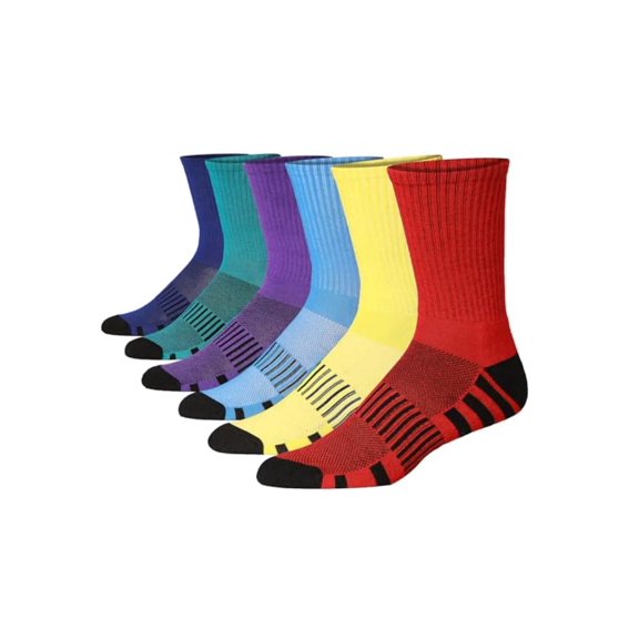 JAMES FIALLO Men's Performance Cushioned Crew Socks, 6-Pack Athletic Multi-Color Collection