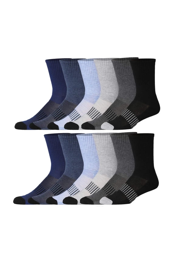 JAMES FIALLO Premium Sports Crew Socks Multi-Pack, Cushioned Comfort for Men (12 Pairs)