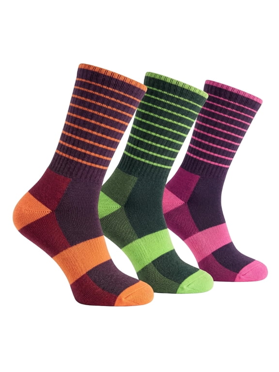 3-Pack Premium Wool Blend Crew Socks | Unisex Striped Outdoor Performance Socks