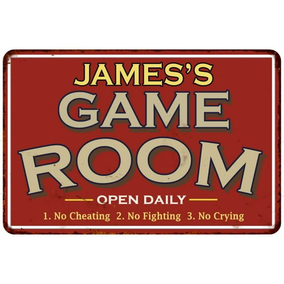 JAMES'S Game Room Sign Vintage Look 8 x 12 Matte Finish Metal 108120001225