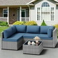 thumbnail image 1 of JAMFLY 5 Pieces Patio Furniture Sets, Wicker Outdoor Sectional Furniture with Glass Table and Cushions, Rattan Patio Conversation Sets for Garden, Poolside, Backyard (Aegean Blue), 1 of 12