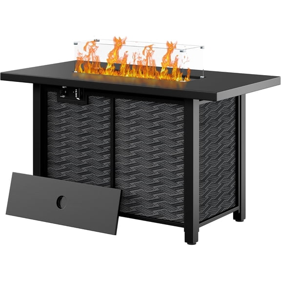 JAMFLY Propane Fire Pit Table 43 Inch Outdoor Gas Fire Pit with Lava Rocks, 50,000 BTU Fire Table with Lid, 2-in-1 Firepit Table for Outside Patio, Backyard, Garden