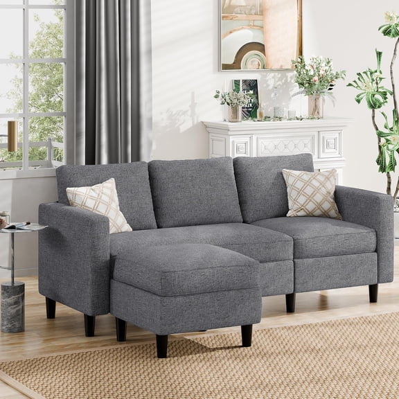 JAMFLY Sectional Sofa Couch Convertible L Shaped Sofas with Ottoman Small Sectional Couches for Living Room, 3 Seater Couch for Small Spaces, Dark Grey