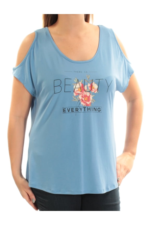 JAMIE & LAYLA $34 Womens New 1379 Blue There Is... Cold Shoulder Top L B+B