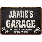 JAMIE'S Garage Black Grunge Sign 12 x 18 Matte Finish Metal 112180005180