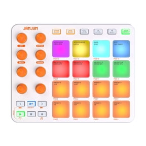 JAMJUM MIDI Pad Controller,16 RGB Backlit Beat Pads, 8 Assignable Knobs, USB Portable Music Production for Beginner Music Making