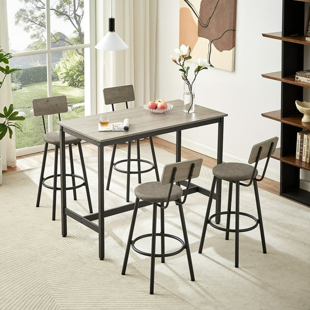 JAMPOOCA Bar Table and Chairs Set for 4 5 Piece Counter Height Dining Table Set with 4 PU Upholstered Bar Stools Rectangular Kitchen Breakfast Table Chairs Set for Small Space Grey Walmart Business Su...