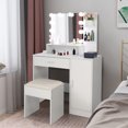 thumbnail image 1 of Vanity Set with 10 LED Bulbs Lighted Mirror, Makeup Table with Cushioned Stool, Dressing Table Dresser Desk with 3 Storage Shelves, 1 Drawer and 1 Cabinet for Women, Girls, Bedroom, White, 1 of 7