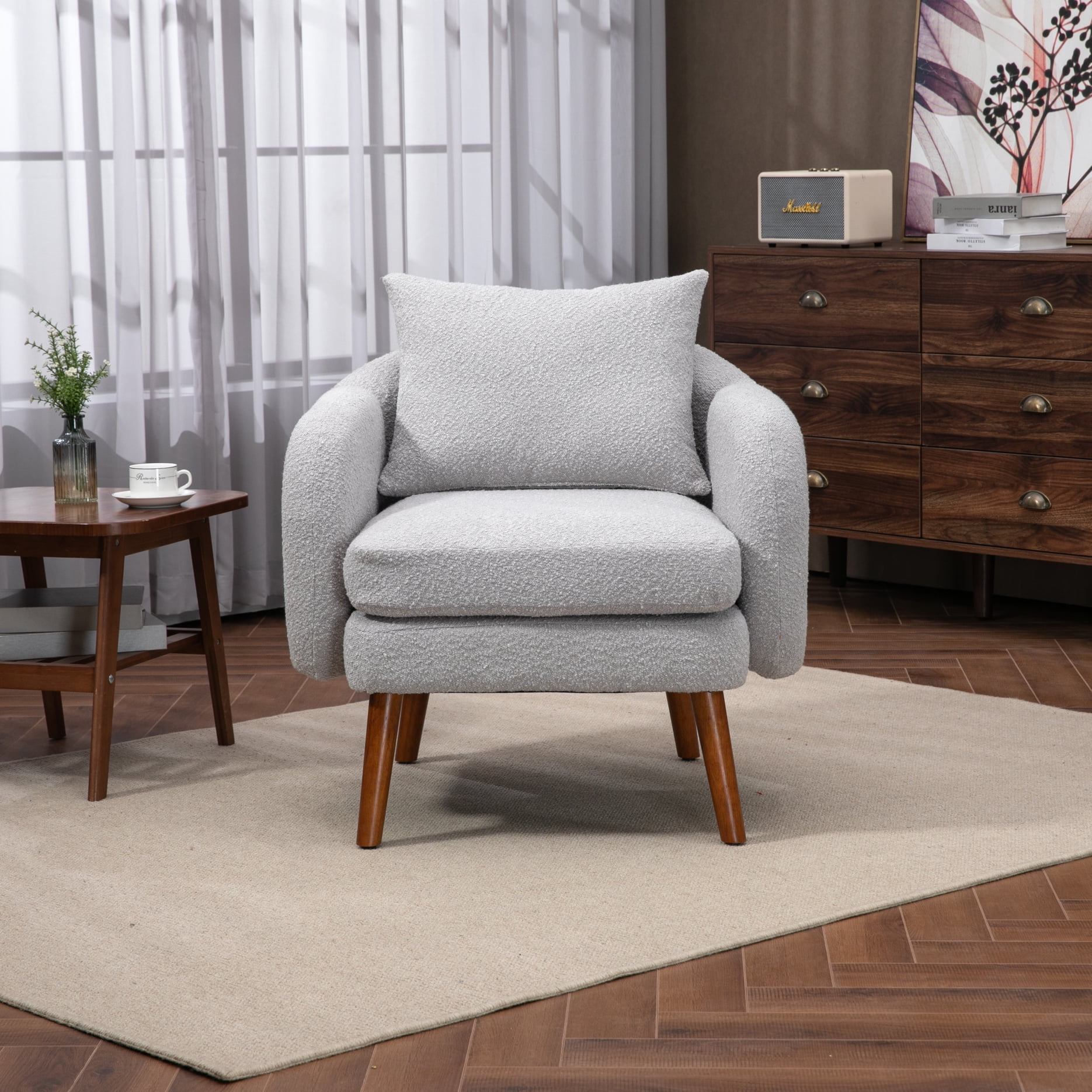 JAMPOOCA Modern Boucle Fabric Accent Arm Chair, Lounge Sigle Sofa Chair ...