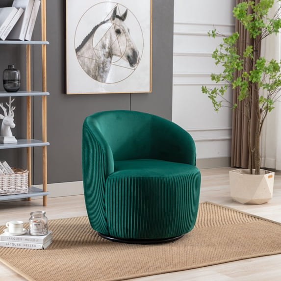 JAMPOOCA Velvet 360° Swivel Barrel Accent Chair with Ergonomic Backrest