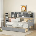 thumbnail image 1 of JAMPOOCA Wood Twin Size Daybed Frame with Bedside Shelf and Two Drawers Slat Support, 79.1"L x 41.7"W x 49.4"H 500Lbs Load Fit 6"-8" Mattress, Gray, 1 of 9