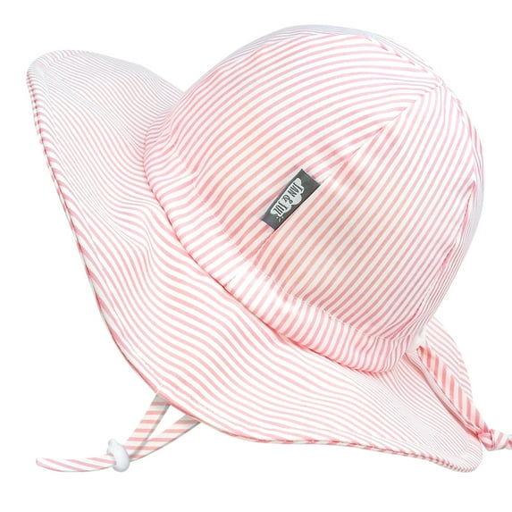 JAN & JUL Adjustable Girls Sun-Hat with Strap and UV Protection (XL: 6-12 Years, Pink Stripes)