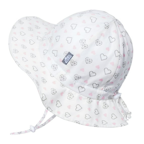 JAN & JUL Baby Girl Sun Hat Adjustable with Strap, UPF50 Cotton (S: 0-6 months, Diamond Hearts)