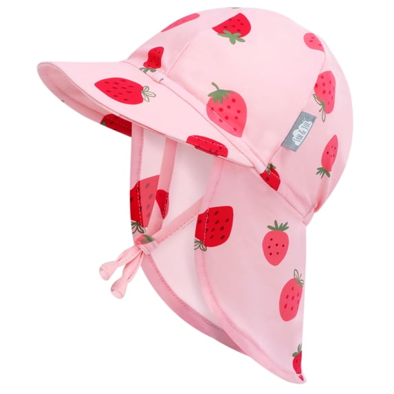JAN & JUL Baby Sun-Hat with Neck Flap for Girls, Breathable Summer Cap for Swimming (Pink Strawberry, Size S: 3-6m)