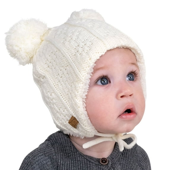 JAN & JUL Baby Toddler Kids Fall Winter Bear Beanie Hat (M: 6-24 Months, Cream Bear)