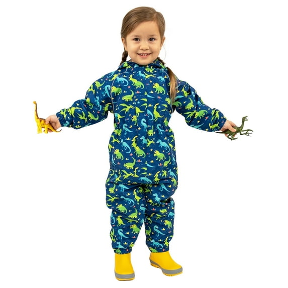 JAN & JUL Baby Toddler Rain-Suit Waterproof Breathable Muddy Buddy (Puddle-Dry: Dinoland, 1T)