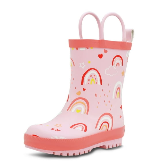 JAN & JUL Baby Waterproof Rain Boots for Girls (Pink Rainbow, Size 5 Toddler)