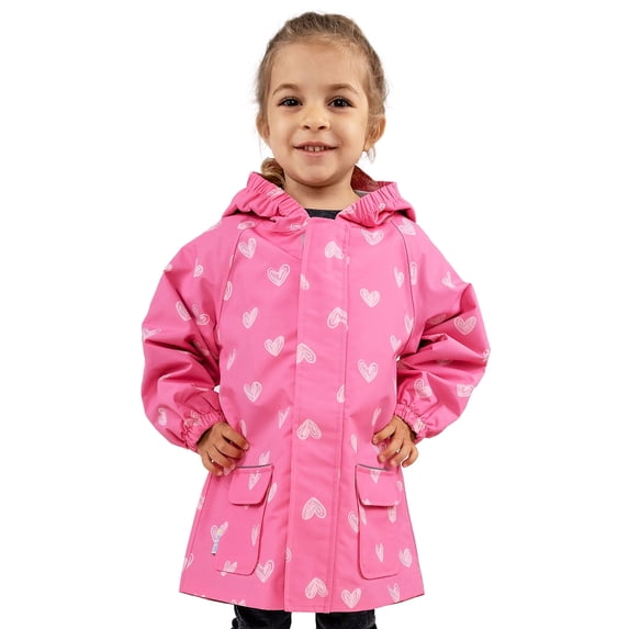 JAN & JUL Girls Puddle-Dry Rain Jacket, Waterproof Coat with Pockets for Kids (Hearts, 6 Years)