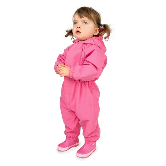 JAN & JUL Girls Rain Suit, Waterproof Coverall for Kids (Puddle-Dry: Watermelon Pink, Size: 5T)