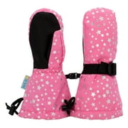 JAN & JUL Girls Snow Mittens for Kids with Thinsulate (Watermelon Pink Star, S: 2-4Y)