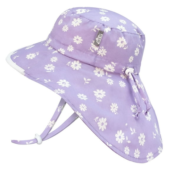 JAN & JUL Grow-with-Me 100% Cotton Wide Brim Toddler Girl Sun Hat (L: 2-5 Years, Purple Daisy)