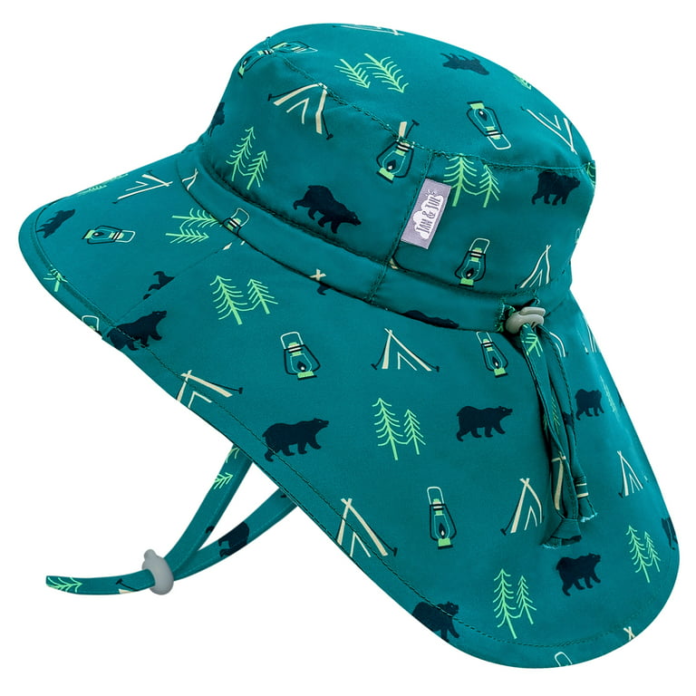 JAN & JUL Gro-with-Me Large Brim Quick Dry Boys Sun Pool Hat 50+ UPF (XL:  6-12 Years, Summer Camp)