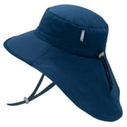 JAN & JUL Kids' Sun-Hat for Boys Girls, Lightweight, Breathable Polyester (L: 2-5T, Navy with Navy Trim)