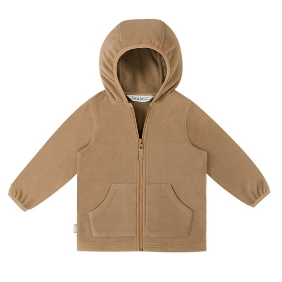 JAN & JUL Lightweight Fleece Jacket with Stay-On Hood for Toddler Boys and Girls (Soft Brown, Size 1T)