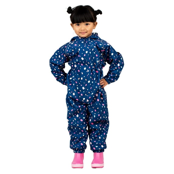 JAN & JUL Muddy Buddy for Toddler Girl Waterproof Rain-Suit Baby Kids (Puddle-Dry: Terrazzo, 2T)