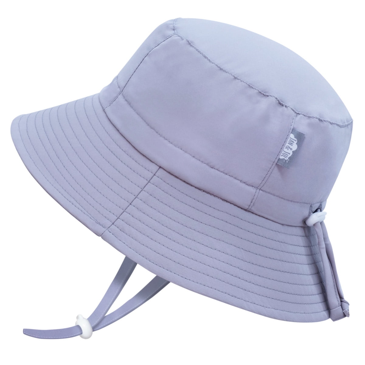JAN & JUL Quick-Dry Baby Bucket Hat With Strap, 50+ UPF Sun Protection (S:  0-6 Months, Grey Cloud)